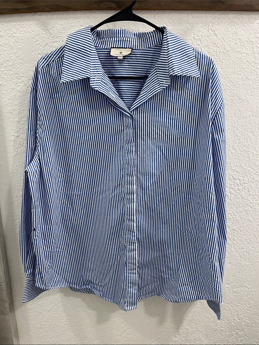 Tuckernuck Blue Banker Stripe Boyfriend Button Down Shirt Size XL